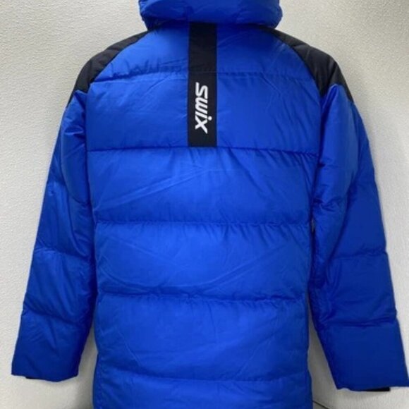 NEW SWIX Mens Jacket Active Blue/Dark Navy Size XL Focus Down Puffer Hooded Zip - Picture 2 of 5